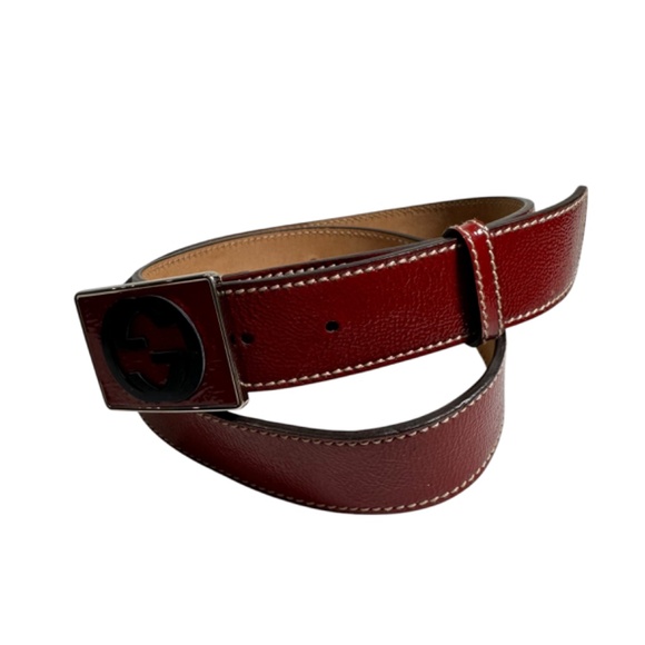 GUCCI Red Patent Leather Black Interlocking G Plaque Buckle Unisex Belt 95/33 main image 5